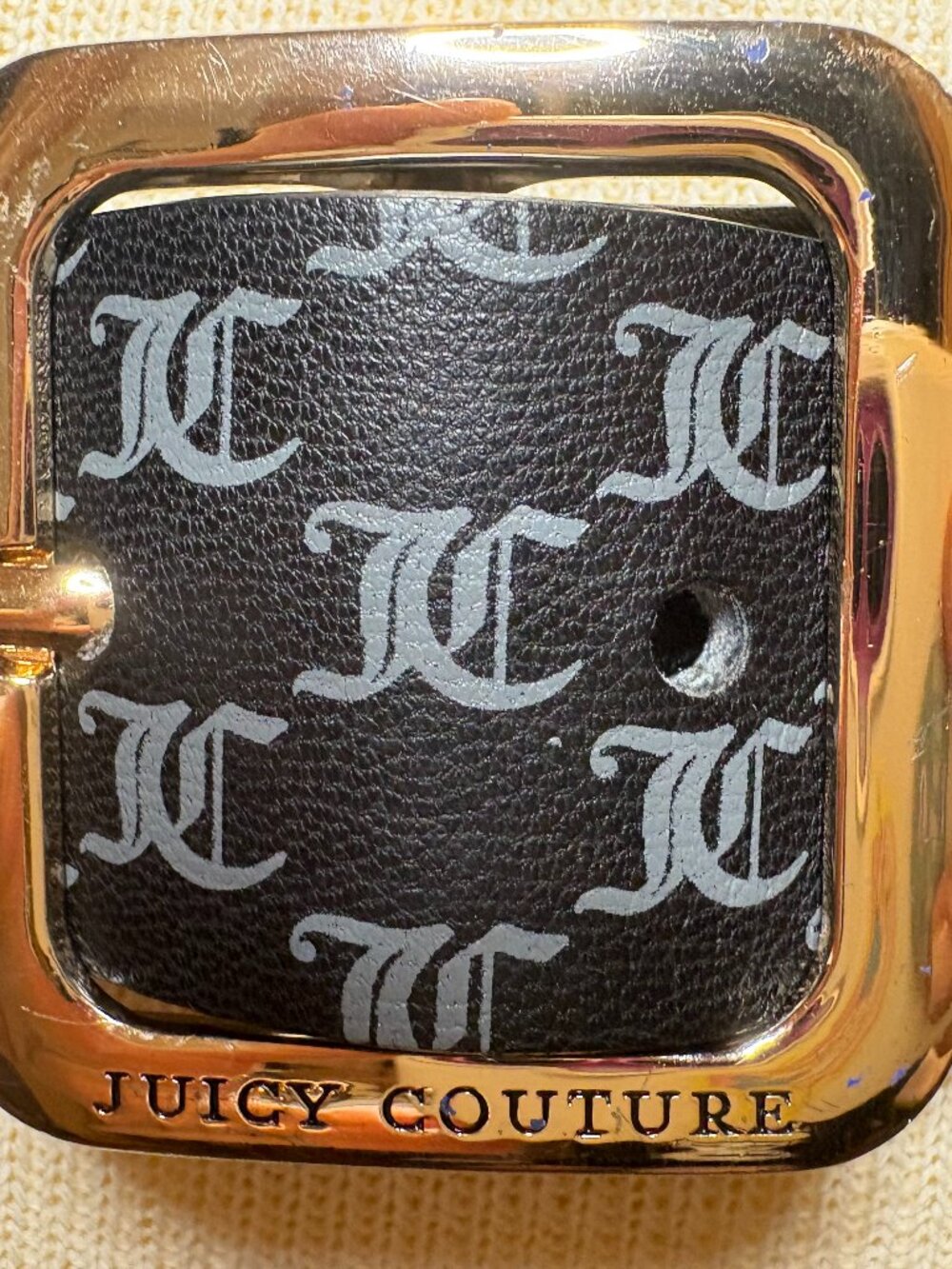 Juicy Couture Black Monogram Logo Belt Gold-Tone Buckle Y2K Size M